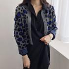 Leopard Cropped Wool Blend Cardigan