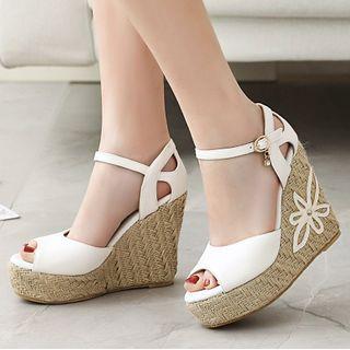 Peep-toe Ankle Strap Wedge Heel Sandals