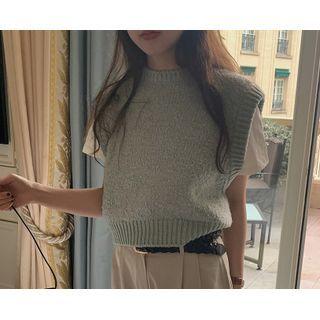 Piped Cropped Boucle-knit Vest