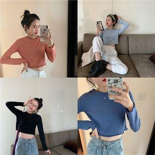 Long-sleeve Lettuce Edge Cropped T-shirt