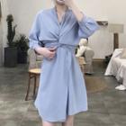 3/4-sleeve Knot-front A-line Dress