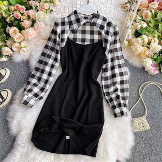Keyhole Check Panel Mini Dress