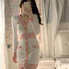 Contrast Trim Knit Mini Bodycon Dress White - One Size