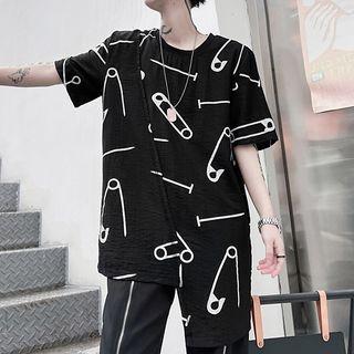 Short Sleeve Safety Pin Asymmetrical T-shirt