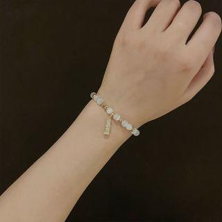 Cat Eye Stone Alloy Bracelet White & Gold - One Size