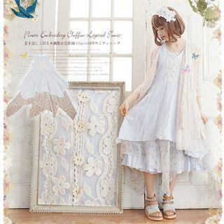 Lace Panel Sleeveless Print Layered Dress