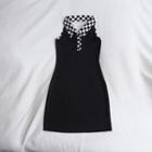 Halter-neck Checker Print Polo-neck Bodycon Dress
