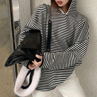 Hooded Striped Knit Top Stripe - One Size