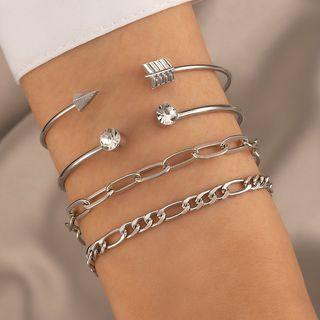 Set Of 4: Bangle + Chain Bracelet 21602 - Silver - One Size