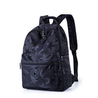 Nylon Star Patterned Backpack Star - Black - One Size