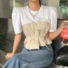 Puff-sleeve Drawstring-wait Top