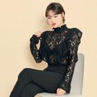 Mock-neck Frilled Lace Top