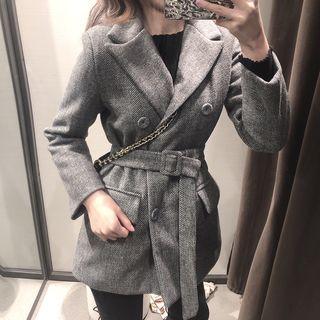 Double-breasted Wool Jacket With Sash As Shown In Figure - One Size