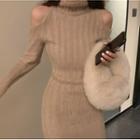 Cold-shoulder Turtleneck Sweater Dress