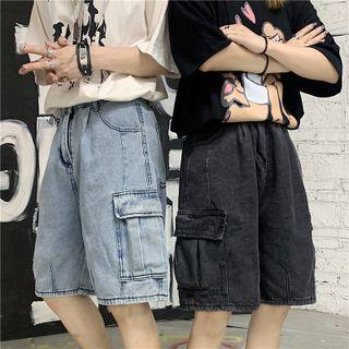 Cargo Straight Cut Denim Shorts
