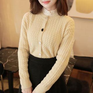 Faux-gem Buttoned Cable-knit Cardigan