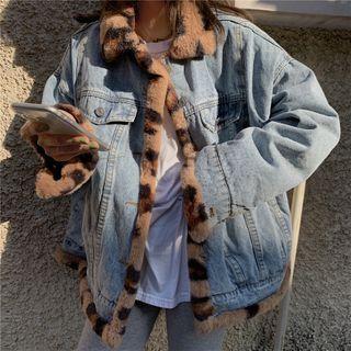 Fleece Lined Denim Jacket Denim Blue - One Size