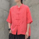 Plain Knot-button Shirt