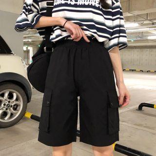 High-waist Cargo Wide-leg Shorts