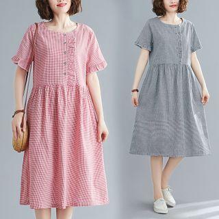 Plaid Ruffle-sleeve Dress
