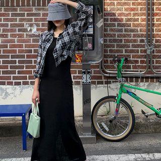 Pocket-detail Checked Cropped Shirt