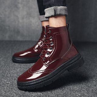 Patent Leather Lace-up Short Boots