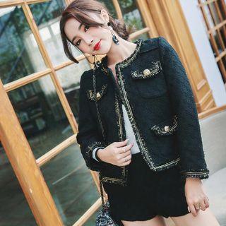 Set: Contrast-trim Tweed Jacket + Plain Shorts