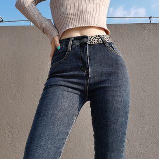 Washed Printed Leopard Skinny Jeans
