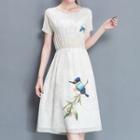 Bird Print Short Sleeve Dress