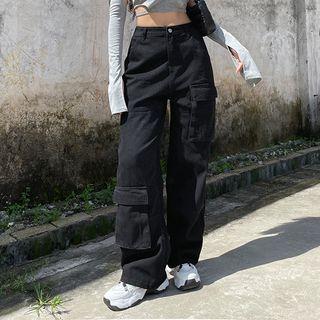 Cargo High-waist Straight-leg Jeans