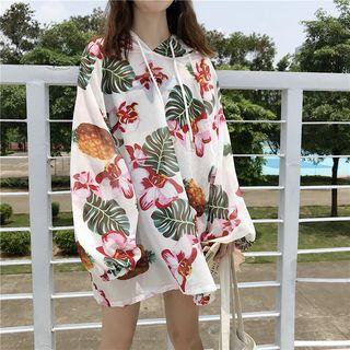 Floral Print Hooded Long-sleeve T-shirt