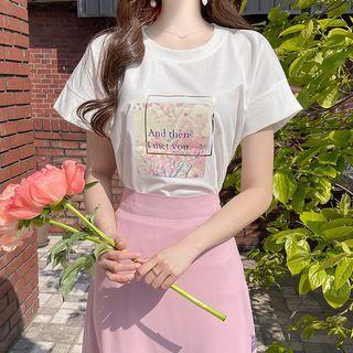 Flower Letter Print T-shirt
