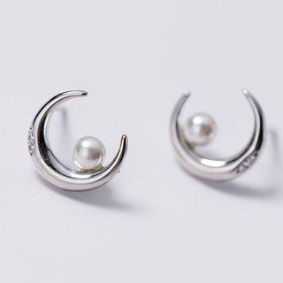 925 Sterling Silver Bead & Moon Earring