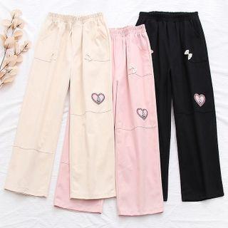 Heart Embroidered Loose Fit Pants