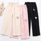 Heart Embroidered Loose Fit Pants