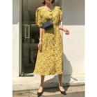 Square-neck Puff-sleeve Long Floral Dress