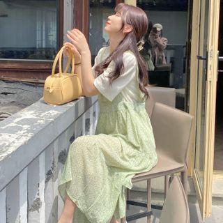 Sleeveless Floral Print Midi Overall Dress