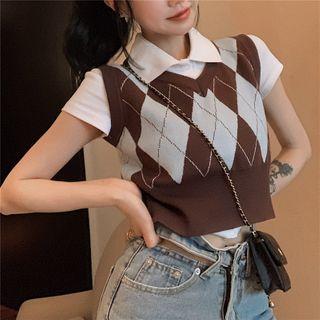 Short-sleeve Polo Shirt / Argyle Knit Vest