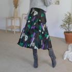 Patterned Long Crinkled Skirt Black - One Size
