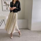Flared Long Lace Skirt Beige - One Size