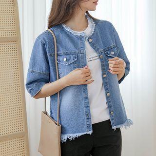 Round-neck Fringed Denim Jacket
