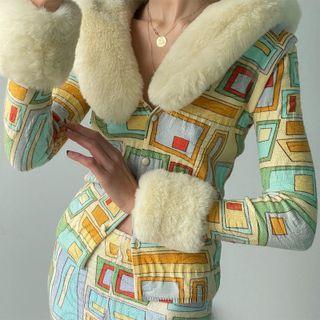 Fleece Collared Print Button Jacket