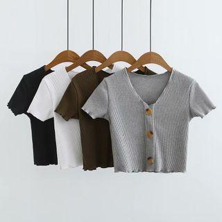 Short Sleeve Ribbed Knit Crop Sweater