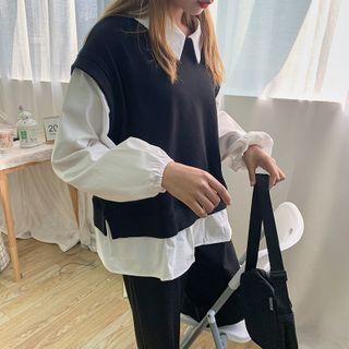 Mock Two-piece Balloon-sleeve Blouse