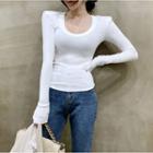 Long-sleeve Scoop-neck T-shirt White - One Size