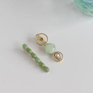 Set Of 2: Faux Gemstone Hair Clip (various Designs) Set Of 2 - Green - One Size