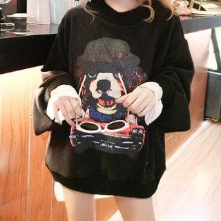Mock Two-piece Dog Print Boxy Sweater