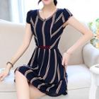 Striped Cap-sleeve A-line Dress