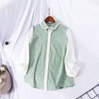 Color Block Plaid Shirt White & Green - One Size