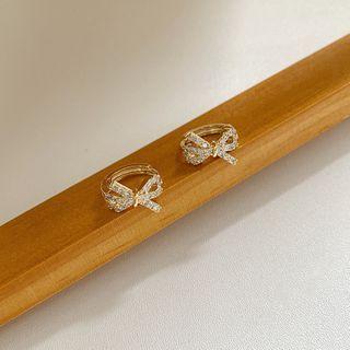 Faux Crystal Bow Earring 1 Pair - Gold - One Size